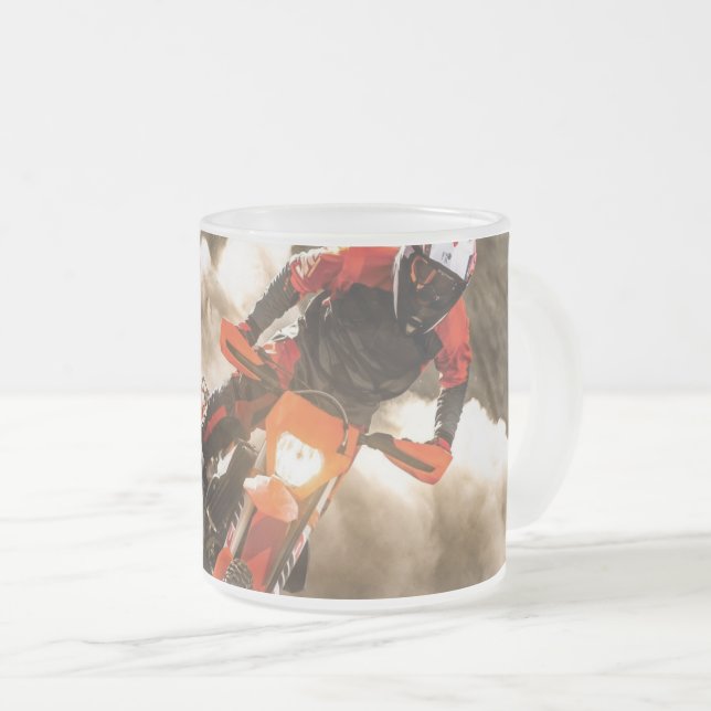 Caneca De Café Vidro Jateado Cavaleiro Motocross (Frente Esquerda)