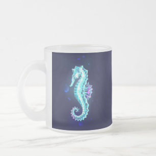 Caneca De Café Vidro Jateado Cavalo de Gelo Cristal em Fundo Azul