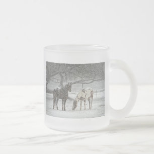 Caneca De Café Vidro Jateado cavalo inverno neve fazenda rancho animais nevado