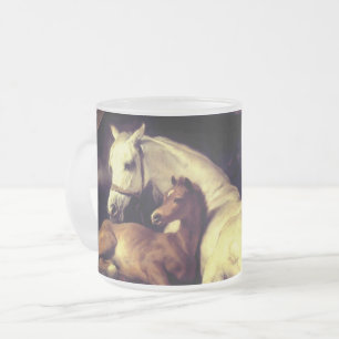 Caneca De Café Vidro Jateado Cavalos de Landseer