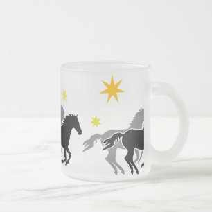 Caneca De Café Vidro Jateado Cavalos e Estrelas Horses and Stars