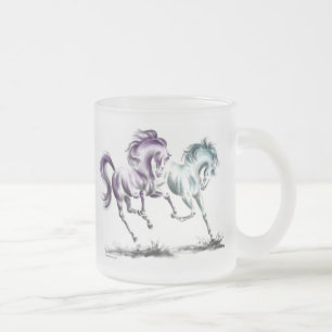 Caneca De Café Vidro Jateado Cavalos Selvagens Percorridos