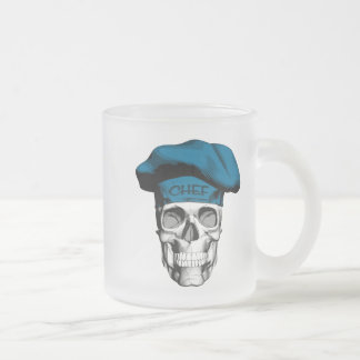 Caneca De Café Vidro Jateado Caveira de Chef Azul