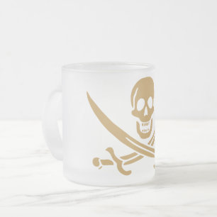 Caneca De Café Vidro Jateado Caveira e Cutelo de Ouro Asteca Pirata Calico Jack