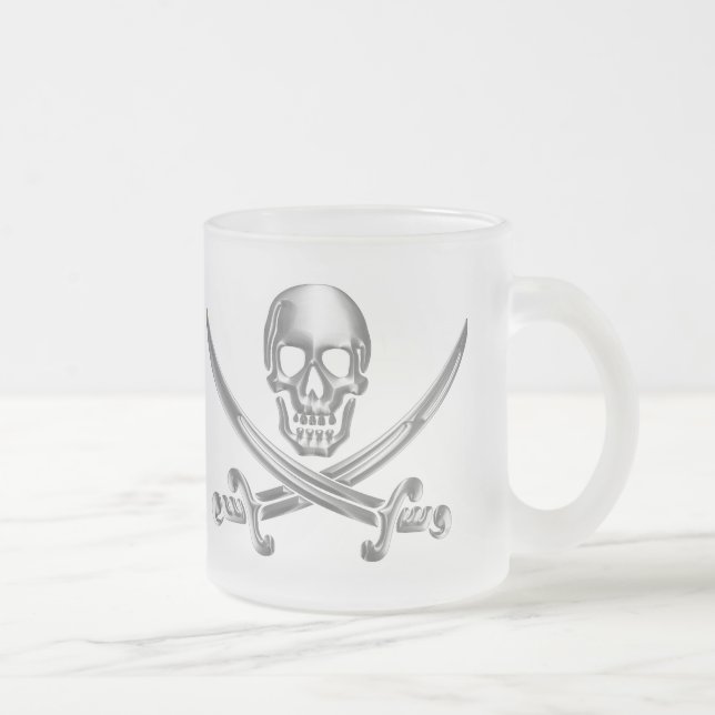 Caneca De Café Vidro Jateado Caveira Silver e Espadas Cruzadas (Direita)