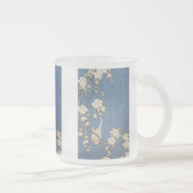 Caneca De Café Vidro Jateado Cereja e Bullfinch, Hokusai, 1834, Mug (Direita)