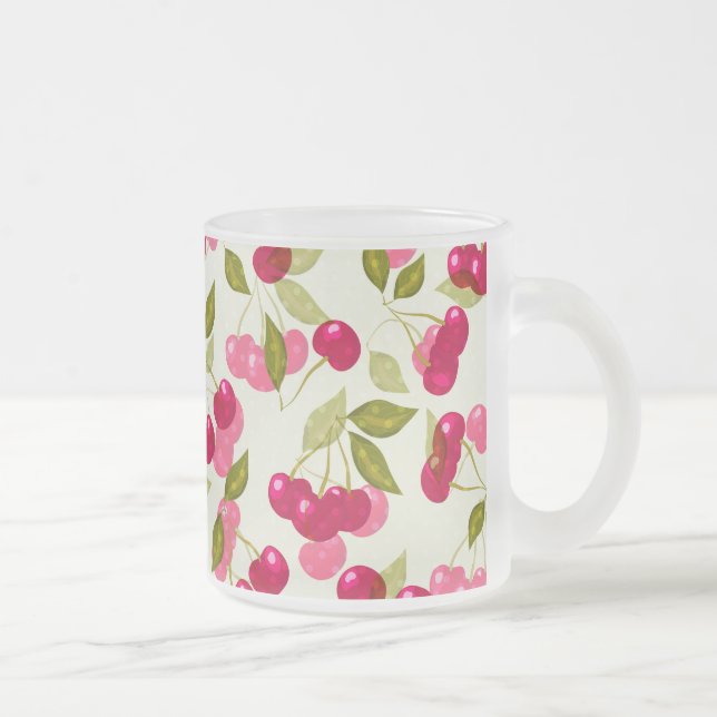 Caneca De Café Vidro Jateado Cereja vermelha madura . (Direita)