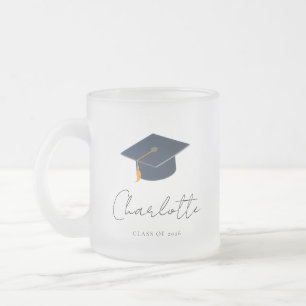 Caneca De Café Vidro Jateado Chapéu de Gradução Minimalista Moderno da Turma de