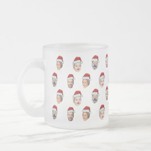 Caneca De Café Vidro Jateado Chapéu de Papai Noel Rosto da Família Personalizad