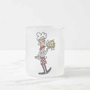 Caneca De Café Vidro Jateado Chef Italiano com Camisetas de esparguete e presen