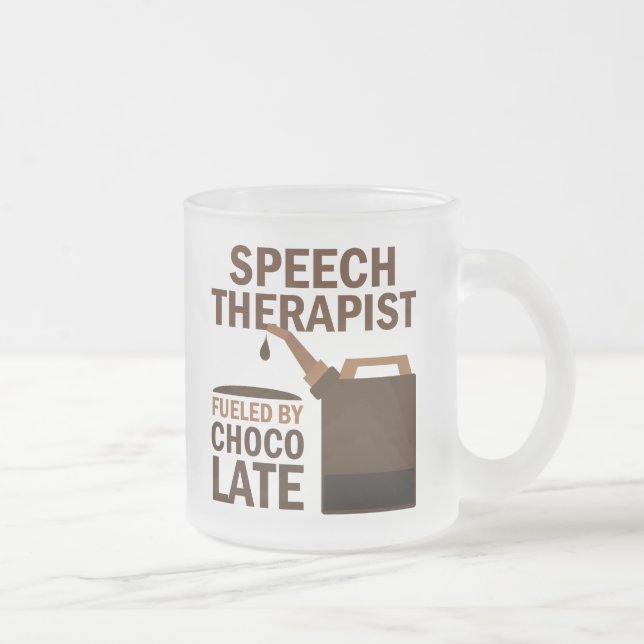 Caneca De Café Vidro Jateado Chocolate (engraçado) do terapeuta de discurso (Direita)