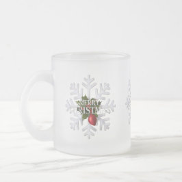 Caneca De Café Vidro Jateado Christmas Snowflake And Shy Red Berry
