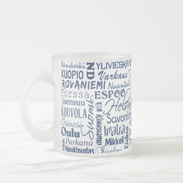 Caneca De Café Vidro Jateado Cidades da Finlândia mg - escolha o estilo (Esquerda)