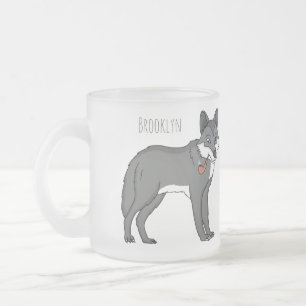 Caneca De Café Vidro Jateado Cinza lobo com ilustração de desenho animado