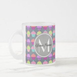 Caneca De Café Vidro Jateado Cinzas, Monograma de Nome Personalizado