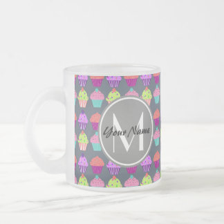 Caneca De Café Vidro Jateado Cinzas, Monograma de Nome Personalizado