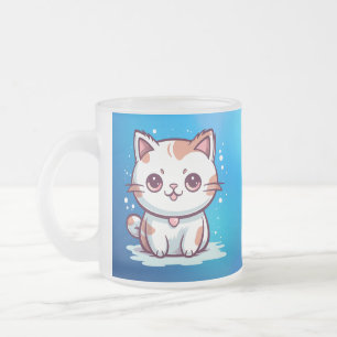 Caneca De Café Vidro Jateado Clipart de Gato Fofo Estilo Kawaii