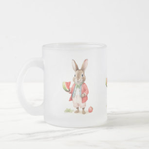 Caneca De Café Vidro Jateado Coelhinho de Aquarela com Melancia
