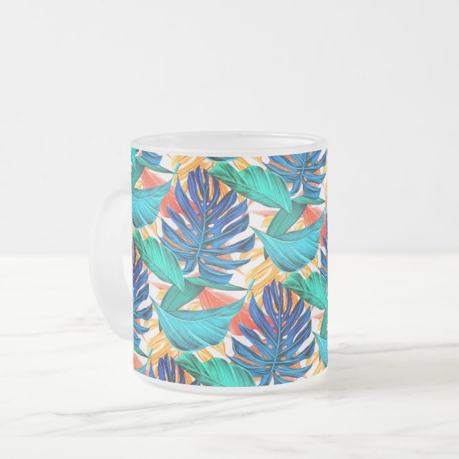 Caneca De Café Vidro Jateado Coffee Mug de Folhas Tropicais (Frente Esquerda)