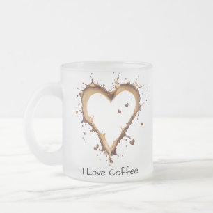 Caneca De Café Vidro Jateado Coffee Mug, Heart Coffee Design, Adoro Coffee Mug