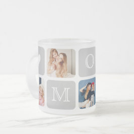 Caneca De Café Vidro Jateado Colagem de 5 Fotos Moderna Mãe/Mamãe Vidro Fosco C