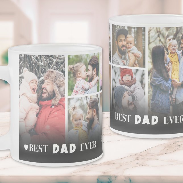 Caneca De Café Vidro Jateado Colagem de Fotos Personalizada Melhor Pai de Todos (Personalized Best Dad Ever 8 Photo Collage Father Frosted Glass Coffee Mug)