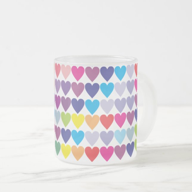 Caneca De Café Vidro Jateado Colorful Rainbow Hearts Pattern (Frente Esquerda)