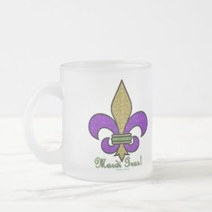 Caneca De Café Vidro Jateado Colorida Mardi Gras Fleur De Lis