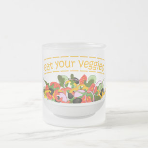 Caneca De Café Vidro Jateado Coma seus vegetais Cite salada fresca misturar tig