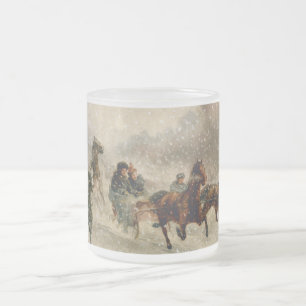 Caneca De Café Vidro Jateado Competência do trenó da neve do vintage