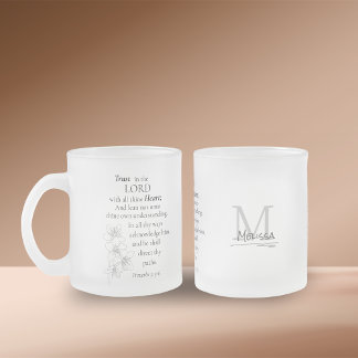 Caneca De Café Vidro Jateado Confiança no Lorde Bíblia Verse Floral Personaliza