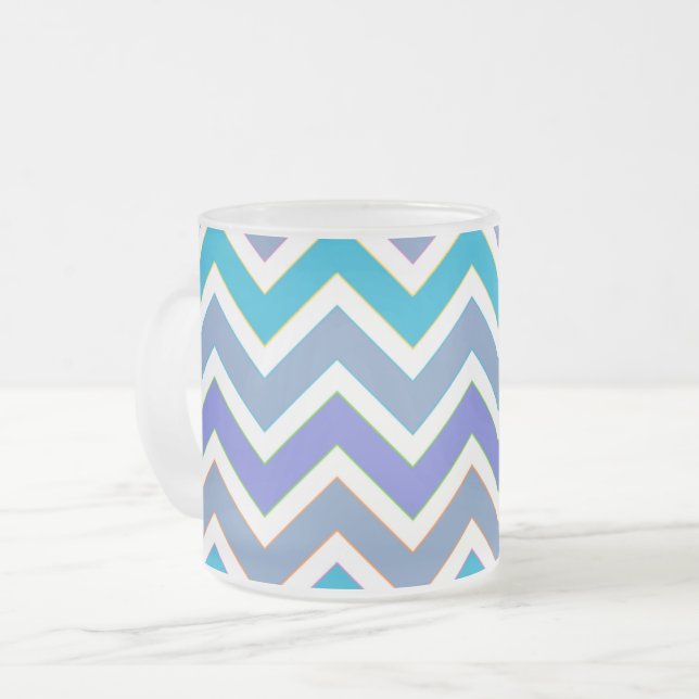 Caneca De Café Vidro Jateado Cool Blue Sporty Chevron Pattern (Frente Esquerda)