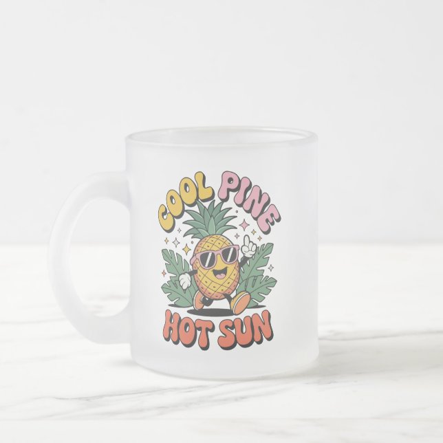 Caneca De Café Vidro Jateado Cool Pine Hot Sun Retro Pineapple Summer Vibes (Esquerda)