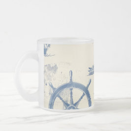 Caneca De Café Vidro Jateado Copo de Vidro com Elementos Marinhos