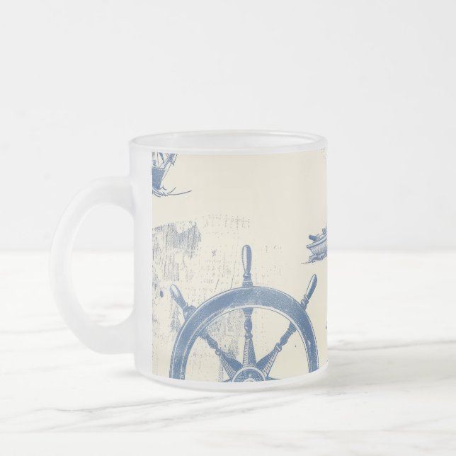 Caneca De Café Vidro Jateado Copo de Vidro com Elementos Marinhos (Esquerda)