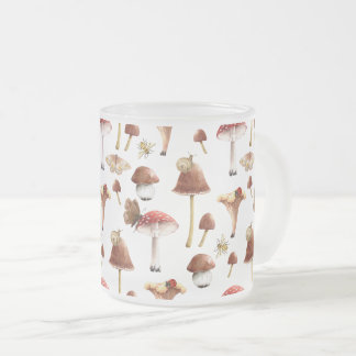 Caneca De Café Vidro Jateado Copo de Vidro Floresta de Cogumelos e Insetos
