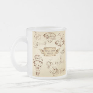Caneca De Café Vidro Jateado Copo de Vidro Fosco Transporte Aeronáutico Vintage