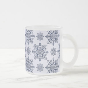 Caneca De Café Vidro Jateado Cor damasco de flocos de neve azuis
