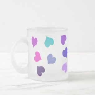 Caneca De Café Vidro Jateado Corações bonitos e coloridos