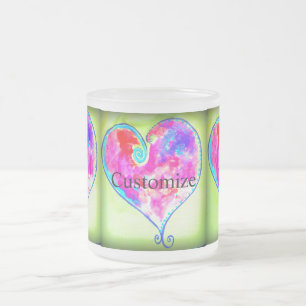 Caneca De Café Vidro Jateado corações cor-de-rosa
