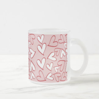 Caneca De Café Vidro Jateado Corações Espalhados