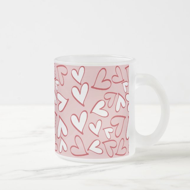Caneca De Café Vidro Jateado Corações Espalhados (Direita)