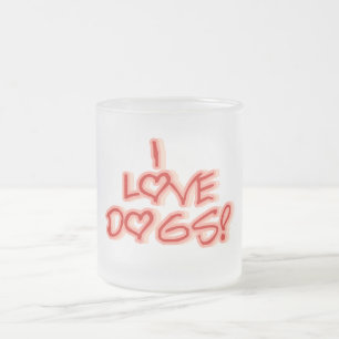Caneca De Café Vidro Jateado Corações eu amo o camiseta e os presentes dos cães