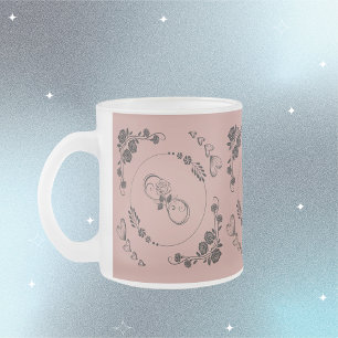 Caneca De Café Vidro Jateado Corações Negros Simples, Floral, Infinito na Pluma