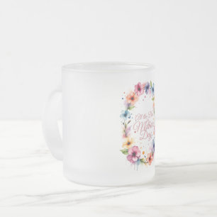 Caneca De Café Vidro Jateado Coroa Floral em Aquarela para o Dia das Mães em Ro