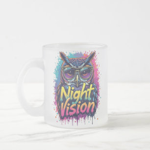 Caneca De Café Vidro Jateado Coruja de Visão Noturna