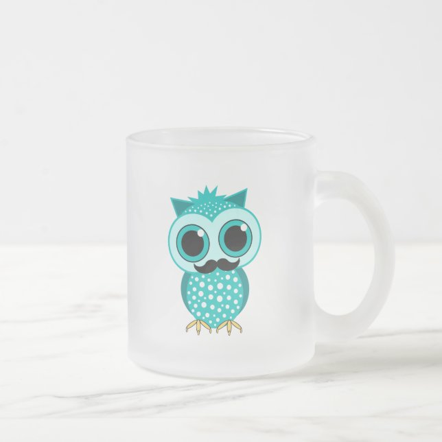 Caneca De Café Vidro Jateado coruja engraçada do bigode (Direita)