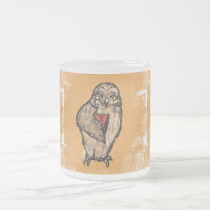 Caneca De Café Vidro Jateado Coruja Sábia
