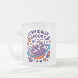 Caneca De Café Vidro Jateado Cosmically Spooky Design Space Skeleton Halloween