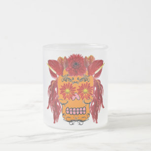 Caneca De Café Vidro Jateado Cranio de Açúcar Floral